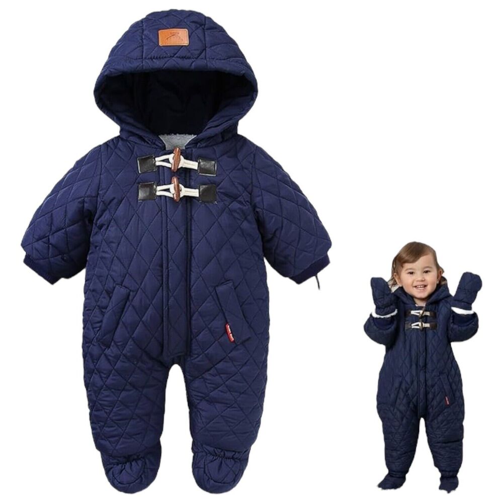 Murmurbear Baby Suit Blue Navy Quilted Warm 6-9 Months Blue Horn Deer